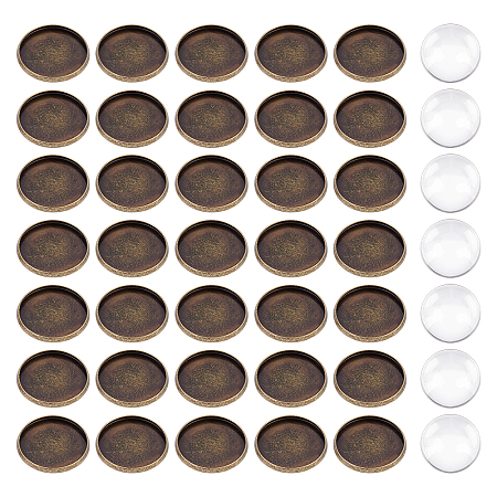 Arricraft 50Pcs Round Bezel Pendant Trays 20x2mm Flat Round Cabochon Settings Trays Pendant Antique Bronze Brass Round Bezel Blanks for Jewelry Making Tool and DIY Craft, Tray: 18mm