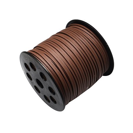 NBEADS 2.7mm 98 Yards/Roll Saddle Brown Color of Lace Flat Faux Suede Leather Cord, One Side Covering with Imitation Leather Beading Thread Cords Braiding String for Jewelry Making