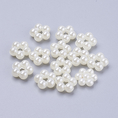 Honeyhandy Acrylic Pearl Cabochons, Dyed, Flower, Creamy White, 9x4mm
