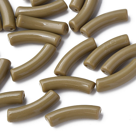 Honeyhandy Opaque Acrylic Beads, Curved Tube, Dark Olive Green, 32x10x8mm, Hole: 1.8mm