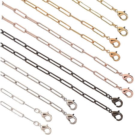 PH PandaHall 6 Color Brass Paperclip Chain Necklace with Lobster Claw Clasps, 12 Pack Paperclip Chain Oval Link Chain Bulk for Necklace Choker Jewelry Making, 18.3