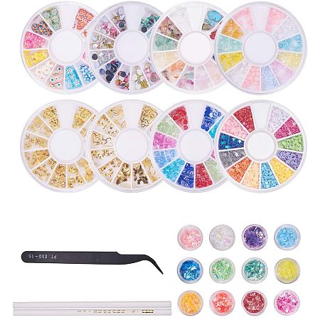 Arricraft Nail Art Rhinestones Kits, 8 Boxes Half Round Pearl Beads Flower Beads Irregular Stones 12 Boxes Sequins Chips with Pick Up Tweezers Rhinestones Picking Pen for Nail Art Craft DIY