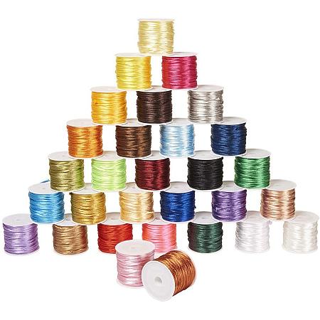 PandaHall Elite 30 Colors 328 Yards Satin Nylon Trim Cord 2mm Rattail Silk Cord String for Beading Cord Jewelry Making
