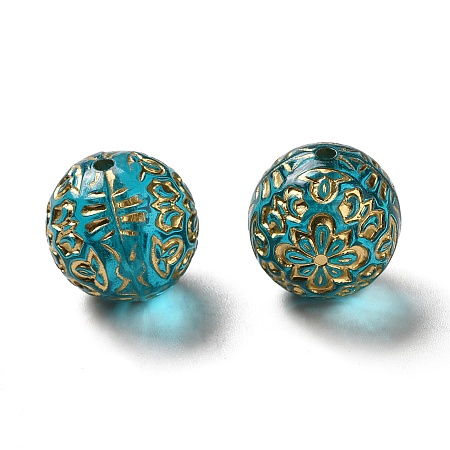 Transparent Acrylic Beads, Golden Metal Enlaced, Round, Dark Cyan, 14mm, Hole: 1.6mm, about 325pcs/500g