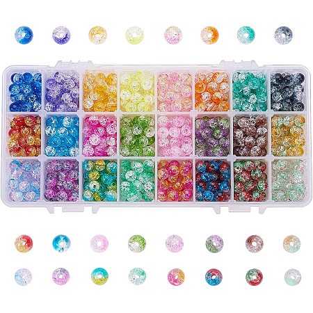 Arricraft 720pcs 24 Color Crackle Beads, 8mm Handcrafted Lampwork Acrylic Beads Assortment for Bracelet Necklace Jewelry Making