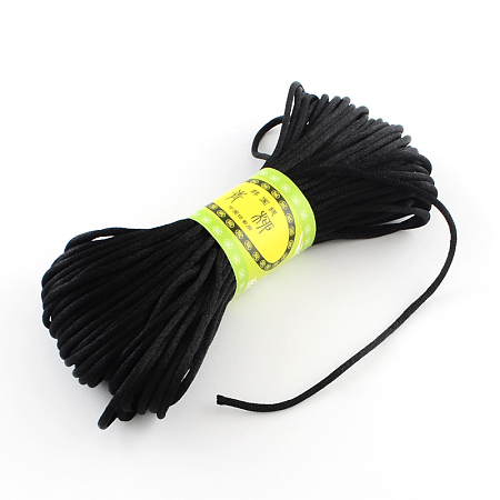 Honeyhandy Polyester Rattail Satin Cord, for Chinese Knotting, Jewelry Making, Black, 2mm, about 21.87 yards(20m)/bundle, 6bundles/bag