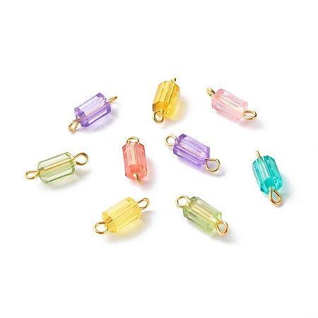 Honeyhandy Transparent Acrylic Beads Link, Faceted, with Golden Iron Findings, Polygon, Mixed Color, 15x5mm, Hole: 2mm