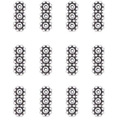 PandaHall Elite 200pcs 3-Hole Rectangle Spacer Bar Tibetan Alloy Antique Silver Metal Spacers for Multi-Strand Bracelet Necklace DIY Jewelry Making, 13x6mm, Hole: 1mm