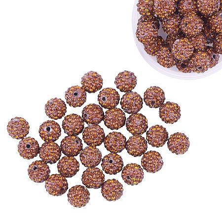 ARRICRAFT 100 Pcs 10mm Coffee Shamballa Pave Disco Ball Clay Beads, Polymer Clay Rhinestone Beads Round Charms Jewelry Makings