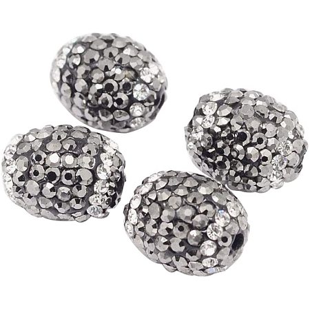 Arricraft About 20 Pcs Oval Clay Pave Disco Ball Czech Crystal Rhinestone Shamballa Charm Spacer Beads for Jewelry Making Hematite