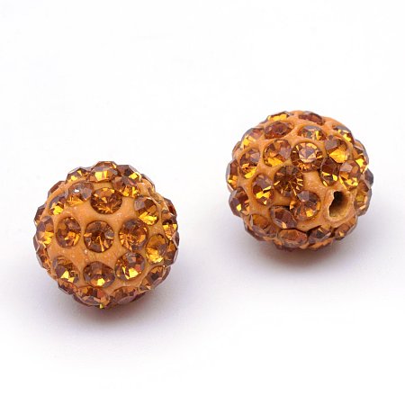 NBEADS 100pcs Round Polymer Clay Pave Disco Rhinestone Beads for Crystal Shamballa Jewelry,Topaz,10mm, Hole: 1.5mm