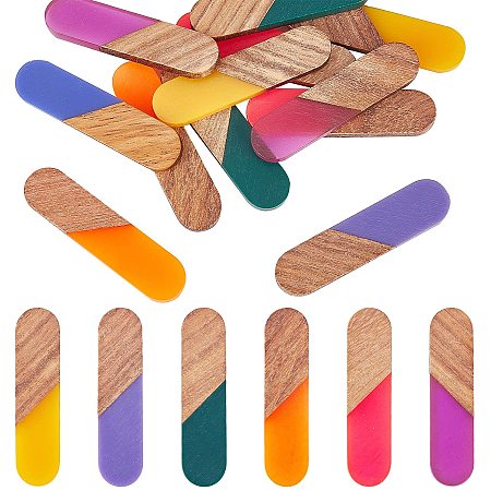 OLYCRAFT 12Pcs Resin Wooden Cabochons Vintage Resin Wood Statement Long Oval Resin Wooden Earrings Findings Resin Wood Cabochon Charm Bead without Hole for DIY Jewelry Making Decoration- 6 Colors