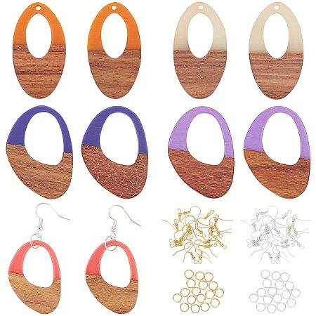 OLYCRAFT 10pcs Resin Wooden Earring Pendants 5 Colors Oval Hollow Resin Walnut Wood Jewelry Findings Vintage Resin Wood Statement for Necklace and Earring Making