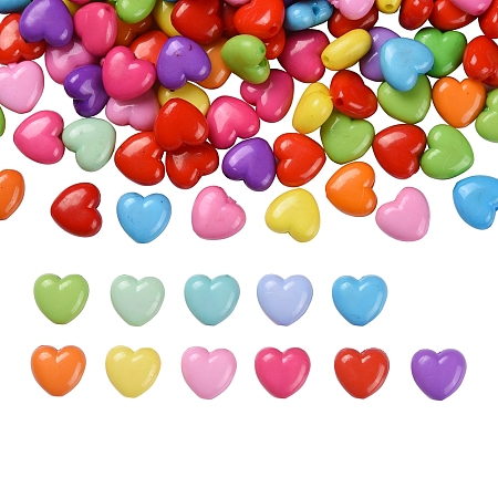 Arricraft Opaque Acrylic Beads, Heart, Mixed Color, 10x11x6mm, Hole: 2mm, 150pcs/set