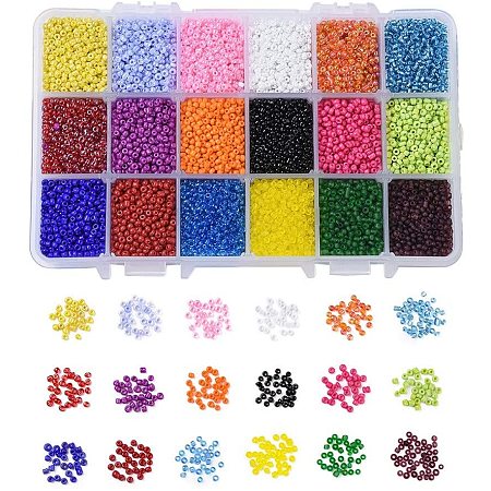NBEADS 1 Box 18 Color 12/0 Round Glass Seed Beads, 2mm Mixed Frosted Colors Loose Spacer Beads Transparent Colors Lustered Pony Beads for DIY Craft Bracelet Necklace Jewelry Making, Mixed Color