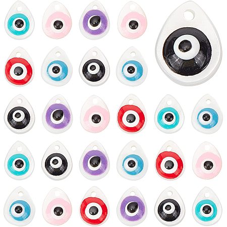 SUNNYCLUE 1 Box 50Pcs Evil Eye Natural Freshwater Shell Charms Teardrop Shell Evil Eye Beads for Bracelet Necklace Jewelry Making