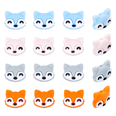 CHGCRAFT 16Pcs 4 Color Fox Silicone Beads Creative Cartoon Fox Beads Animal Fox Shaped Accessories for DIY Jewelry Making Gift Accessories Necklace Keychain Bracelet