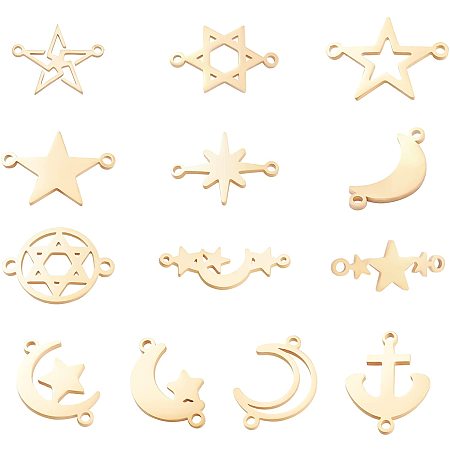 BENECREAT 13 Style Golden Star Moon Charm Anchor Metal Pendant Links 304 Stainless Steel Connectors for Necklace Bracelet DIY Jewelry Making