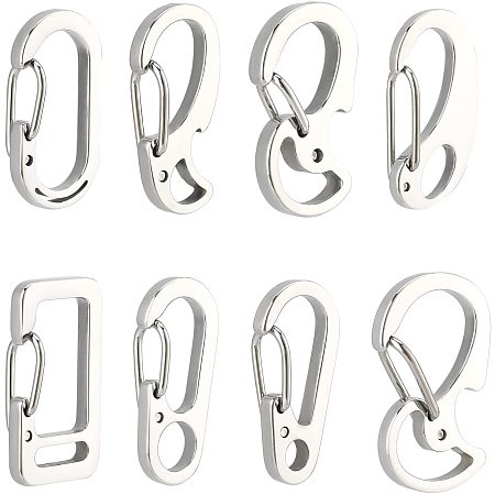 DICOSMETIC 8pcs 8 Styles Stainless Steel Alien Lobster Claw Clasps Spring Hook Clasp Oval Keychain Clasps Rectangle Push Gate Clasps for Keychain Bags Camping Use