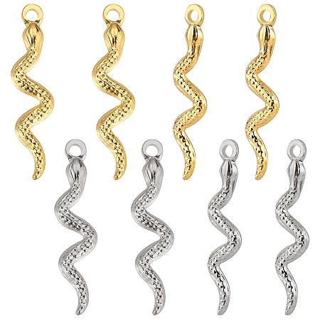 DICOSMETIC 16Pcs 2 Colors Stainless Steel Snake Shape Pendants Snake Style Charms Serpent Charms Craft Supplies for Necklace Bracelet Jewelry Making，Hole：2mm