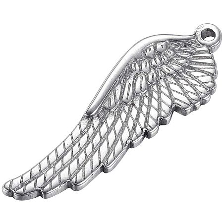 Pandahall Elite 25pcs 304 Stainless Steel Pendants Angel Wing Pattern Charms Silver Tones Small Hole Pendant for Women Necklaces Bracelets Jewelry Making Gifts 38.5x13x3mm, Hole 1.8mm