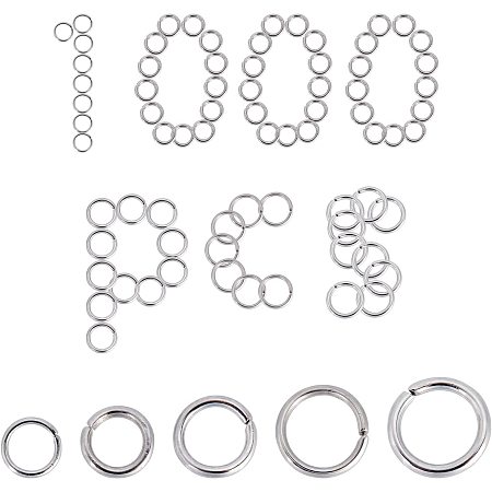 SUNNYCLUE 1 Box 1000Pcs 5 Sizes Silver Jump Rings Stainless Steel Open Ring Unsoldered Round Connectors Kit for Jewelry Making DIY Bracelets Earrings Necklaces Crafts Findings Accessory
