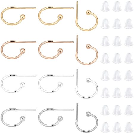 UNICRAFTALE 32pcs 4 Colors Stainless Steel Earring Hooks Ring Ear Wire Hooks Earring Findings with Ear Nuts for DIY Earring Making