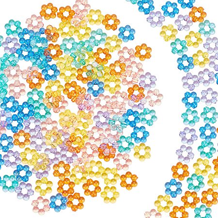 PandaHall Elite 180pcs Flower Beads Frame Charms, 6 Color Acrylic Flower Beads Cute Loose Beads Colorful Beads Frame for Jewelry Making DIY Crafts Christmas Decor, Hole: 2mm
