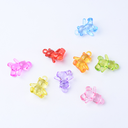 Honeyhandy Transparent Acrylic Pendants, Bear, Mixed Color, 24x22x10~15mm, Hole: 3mm, about 320pcs/500g