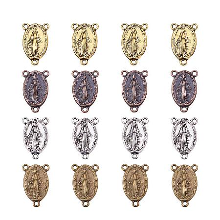 PandaHall Elite About 100 Pcs Tibetan Style Rosary Miraculous Medal Oval Center Parts Chandelier Virgin Links 4 Colors Jewelry Making