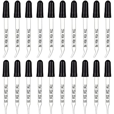 Pandahall Elite 20pcs Bent & Straight Tip Calibrated Glass Droppers with Precise Scales 1ml Liquid Glass Dropper Pipette for Essential Oils Liquid Art Nutrients Plant
