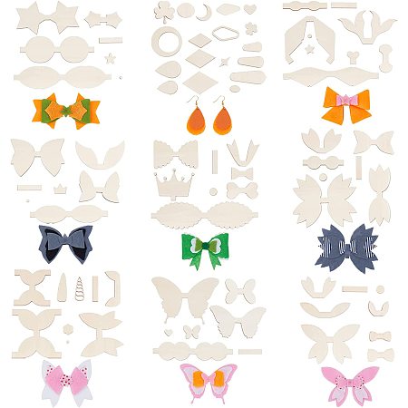 FINGERINSPIRE 35 Pcs Wooden Hair Bow Templates Bow Tie Die Cut Bow Silhouette Template Teardrop Tapered Pendants Model Unfinished Laser Cut Wood for Bow Hairpin, Earrings and DIY Craft Making