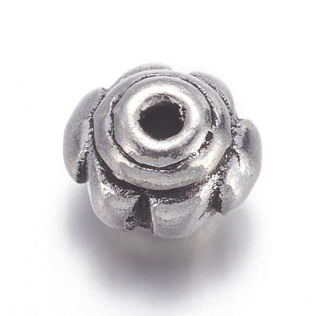 Honeyhandy Antique Silver Tone Tibetan Silver Flower Beads, Lead Free & Cadmium Free, about 5mm wide, 4.3mm long, Hole: about 1mm