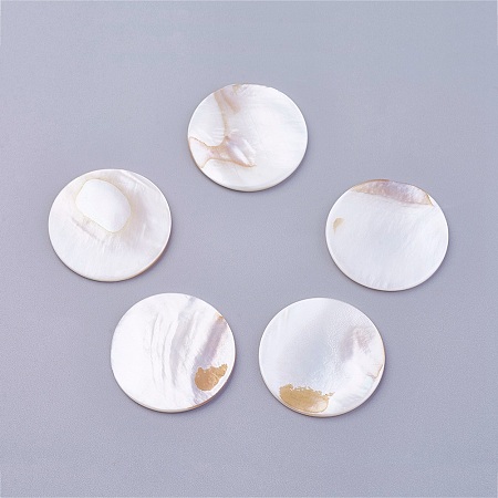Honeyhandy Shell Cabochons, Flat Round, Floral White, 30x2mm