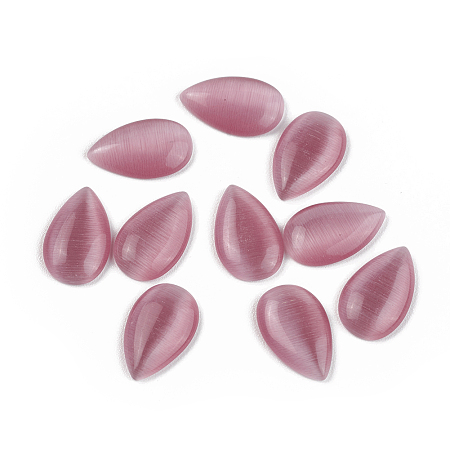 Cat Eye Cabochons, Fuchsia, Teardrop, about 8mm wide, 13mm long, 3mm thick