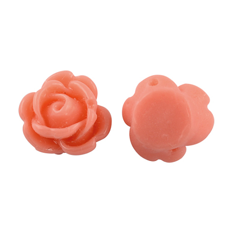 Honeyhandy Opaque Resin Beads, Rose Flower, Salmon, 9x7mm, Hole: 1mm