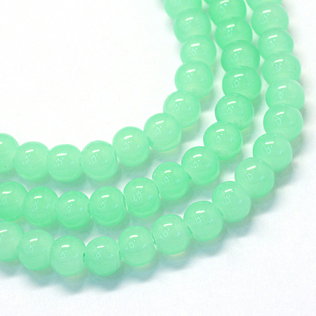 Arricraft Baking Painted Imitation Jade Glass Round Bead Strands, Light Green, 8.5~9mm, Hole: 1.5mm, about 105pcs/strand, 31.8 inches