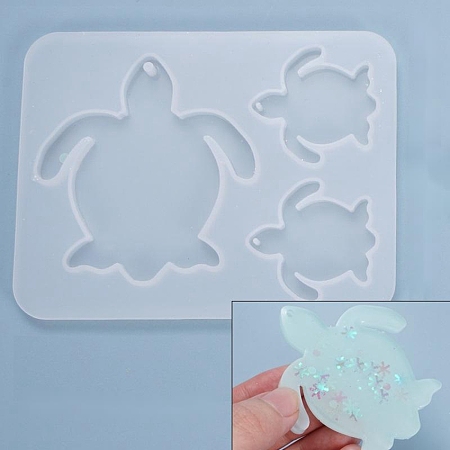 Honeyhandy Turtle Pendant Silicone Molds, Resin Casting Molds, For UV Resin, Epoxy Resin Jewelry Making, White, 85x110.5x5.5mm, Turtle: 66.5x64.5mm and 36.5x35.5mm