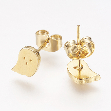 Honeyhandy 304 Stainless Steel Stud Earrings, Hypoallergenic Earrings, Ghost, Golden, 7x5.5x1.5mm, pin: 0.8mm