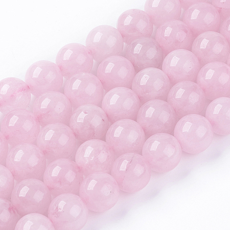 Honeyhandy Natural Jade Bead Strands, Dyed, Round, Pink, 10mm, Hole: 1mm, about 38pcs/strand, 14.9 inch