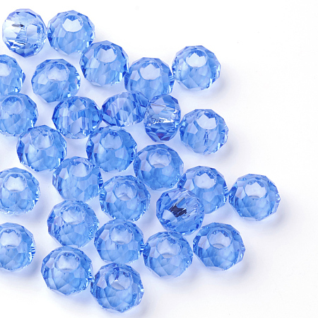 Honeyhandy Glass European Beads, Large Hole Beads, No Metal Core, Rondelle, Royal Blue, about 14mm in diameter, 8mm thick, hole: 5mm