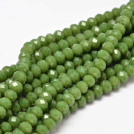 Arricraft Faceted Rondelle Glass Beads Strands, Olive Drab, 6x4mm, Hole: 1mm, about 99pcs/strand, 17.7 inches