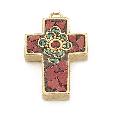 Honeyhandy Handmade Indonesia Pendants, with Unplated Brass Findings, Cross, Red, 36x23x6mm, Hole: 3mm