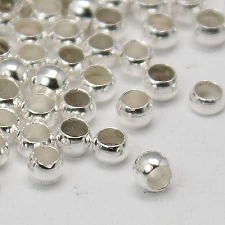 Honeyhandy Brass Crimp Beads, Silver Color Plated, about 2.5mm in diameter, hole: 1.2mm, about 450~500pcs/10g