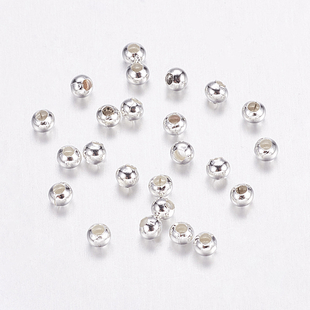 Honeyhandy Brass Spacer Beads, Seamless, Silver Color Plated, Round, 2.4mm, Hole: 0.8mm
