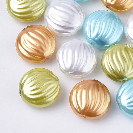 Arricraft ABS Plastic Imitation Pearl Beads, Flat Round, Mixed Color, 14.5x7mm, Hole: 1.4mm