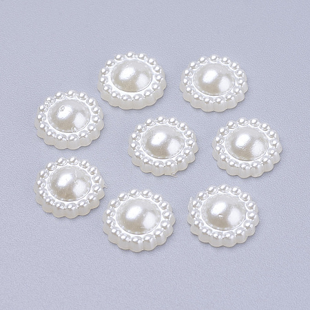 Honeyhandy 10.5MM Sunflower Acrylic Pearl Flatback Cabochons for Bracelet Making, Dyed, Creamy White, 10.5x4.5mm
