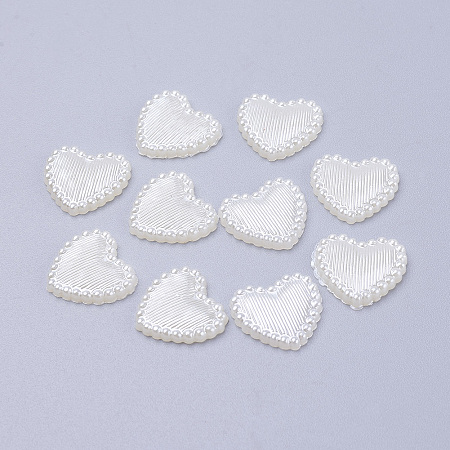 Honeyhandy Acrylic Pearl Cabochons, Dyed, Heart, White, 13.5x14x2mm