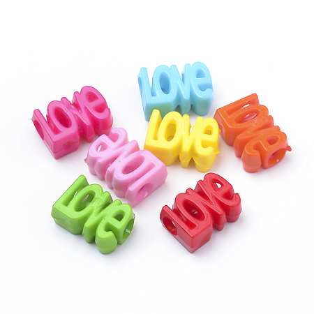 Arricraft Opaque Acrylic European Beads, Large Hole, Word Love, Mixed Color, 16.5x11.5x7mm, Hole: 5mm