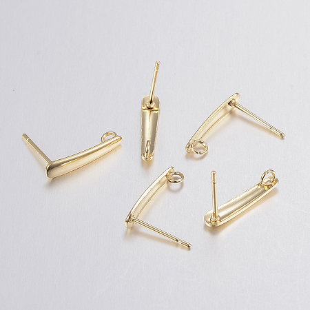 Honeyhandy 304 Stainless Steel Stud Earring Findings, with Loop, Golden, 15x3x1mm, Hole: 2mm, Pin: 0.8mm